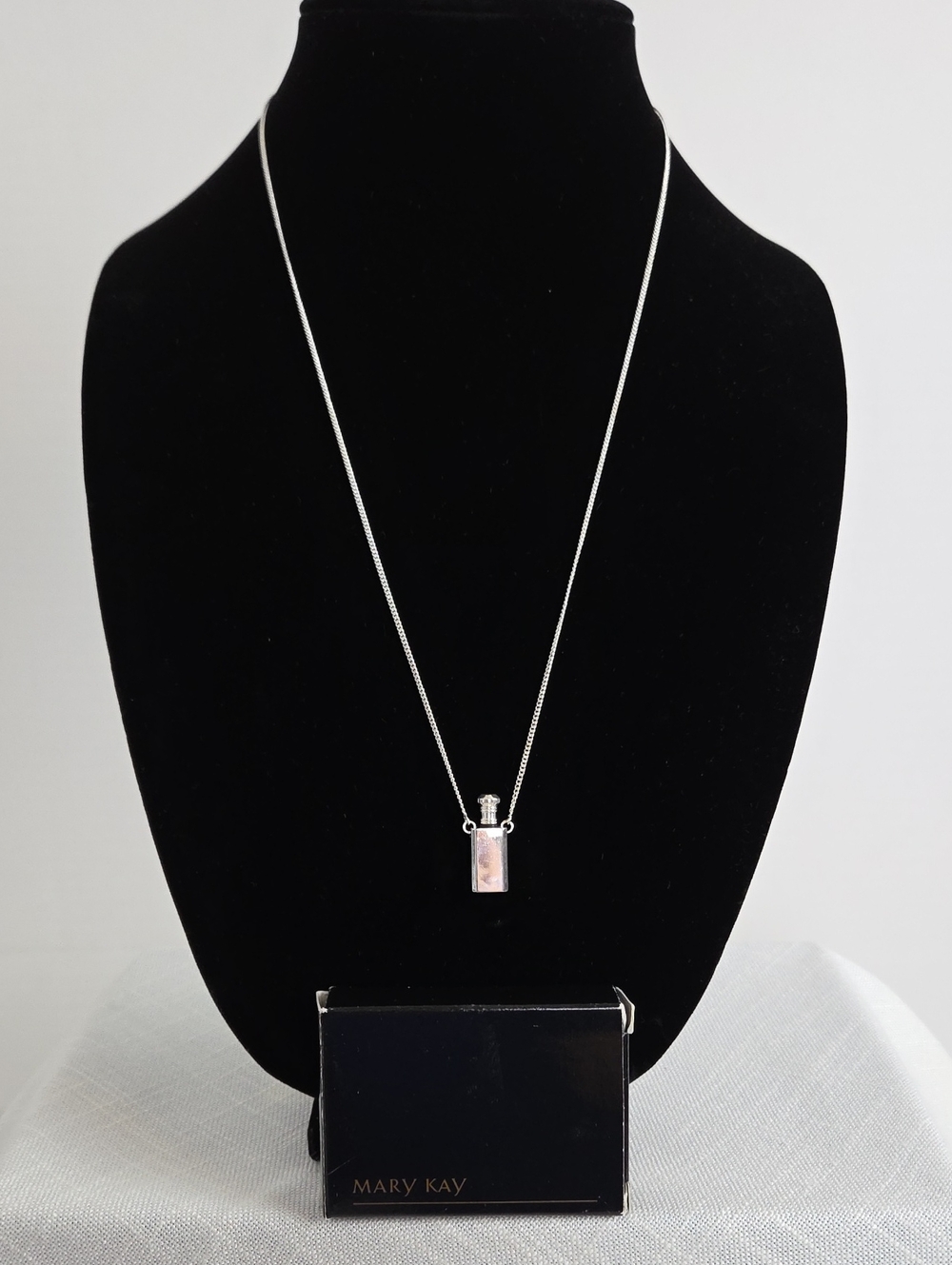 Vintage Mary Kay Fragrance Pendant Silver Chain Necklace.  12 In